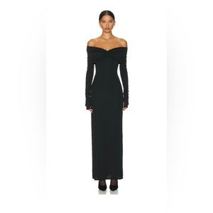 helsa Matte Jersey Off Shoulder Maxi Dress in Black